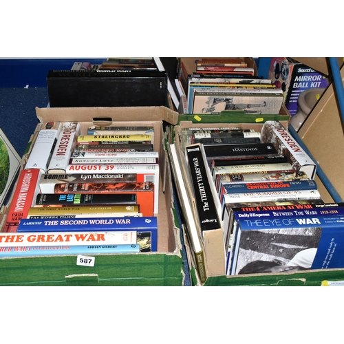 587 - FOUR BOXES OF BOOKS containing approximately eighty-five miscellaneous titles , mostly in hardback f... 