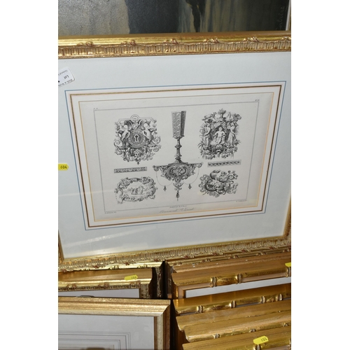 604 - TWENTY-SEVEN FRAMED ARCHITECTURAL DETAIL PRINTS, the prints are reproductions of earlier etchings, s... 