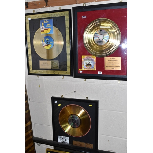 610 - THREE BEATLES LIMITED EDITION GOLD DISCS, comprising 'Magical Mystery Tour' 21/500 with certificate ... 