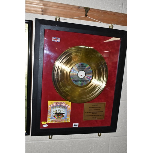 610 - THREE BEATLES LIMITED EDITION GOLD DISCS, comprising 'Magical Mystery Tour' 21/500 with certificate ... 