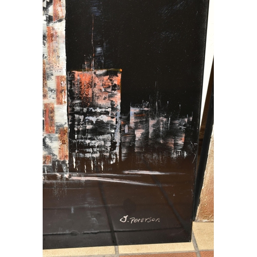 611 - SEVEN MODERN DECORATIVE PIECES OF WALL ART, to include J. Peterson hand embellished Cityscape box ca... 