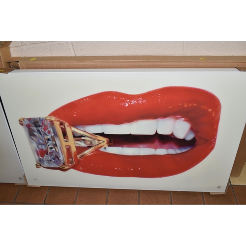 613 - RORY HANCOCK (WELSH 1987) 'ROCK CANDY', a signed limited edition box canvas print of a mouth and a d... 