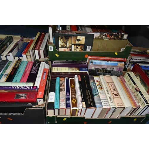 619 - SIX BOXES OF BOOKS containing approximately 150 miscellaneous titles, mostly in hardback format, on ... 