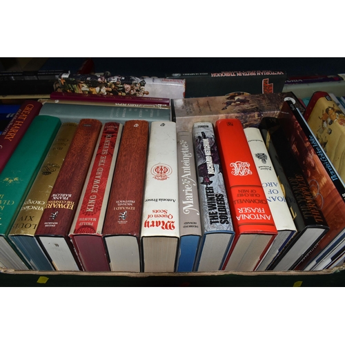 619 - SIX BOXES OF BOOKS containing approximately 150 miscellaneous titles, mostly in hardback format, on ... 