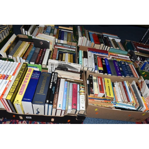 626 - SEVEN BOXES OF BOOKS containing over 200 miscellaneous titles in hard back and paperback formats, mu... 