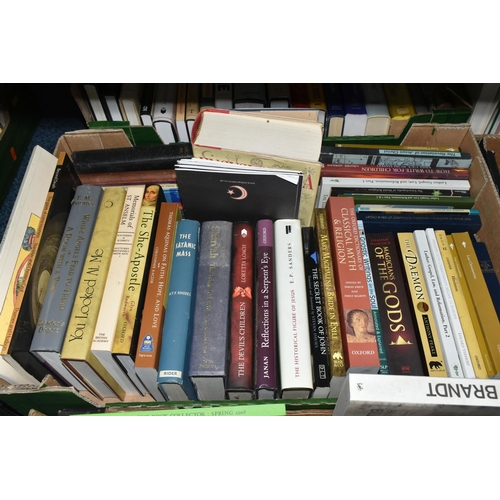 626 - SEVEN BOXES OF BOOKS containing over 200 miscellaneous titles in hard back and paperback formats, mu... 