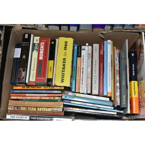 626 - SEVEN BOXES OF BOOKS containing over 200 miscellaneous titles in hard back and paperback formats, mu... 