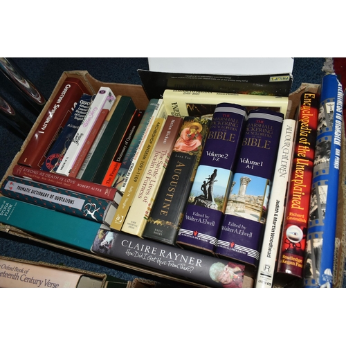 626 - SEVEN BOXES OF BOOKS containing over 200 miscellaneous titles in hard back and paperback formats, mu... 