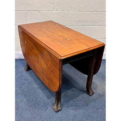 1403 - A 20TH CENTURY DROP LEAF TABLE, on shaped legs, open width 152cm x closed width 55cm x depth 107cm x... 