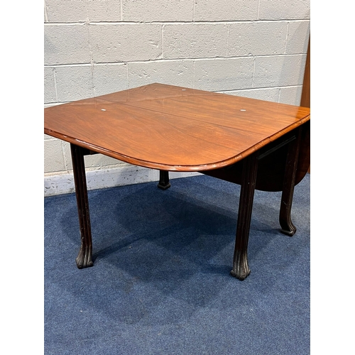 1403 - A 20TH CENTURY DROP LEAF TABLE, on shaped legs, open width 152cm x closed width 55cm x depth 107cm x... 