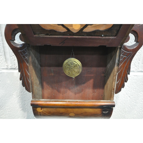 1206 - A 19TH CENTURY WALNUT AND INLAID DROP DIAL WALL CLOCK. with an 11 inch enamel dial, depicting Roman ... 