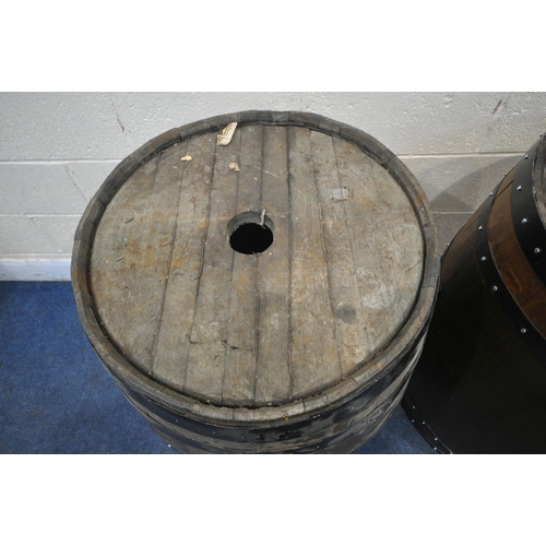 1209 - TWO CYLINDRICAL OAK COOPERED BARRELS, approximate diameter 64cm x approximated height 89cm (conditio... 