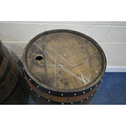 1209 - TWO CYLINDRICAL OAK COOPERED BARRELS, approximate diameter 64cm x approximated height 89cm (conditio... 