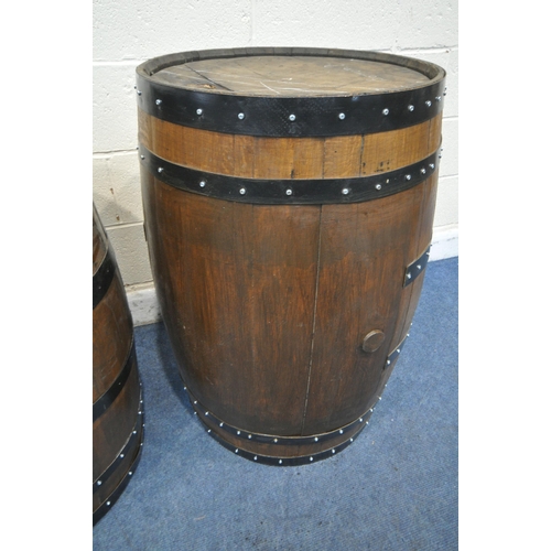 1209 - TWO CYLINDRICAL OAK COOPERED BARRELS, approximate diameter 64cm x approximated height 89cm (conditio... 