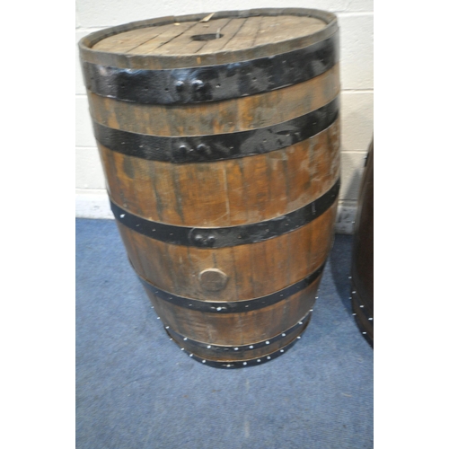 1209 - TWO CYLINDRICAL OAK COOPERED BARRELS, approximate diameter 64cm x approximated height 89cm (conditio... 