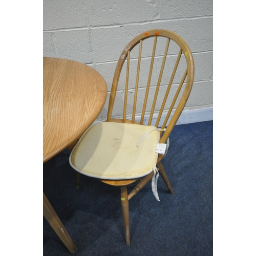 1211 - A MID CENTURY ERCOL ELM AND BEECH DROP LEAF TABLE, on square tapered legs, open width 125cm x closed... 