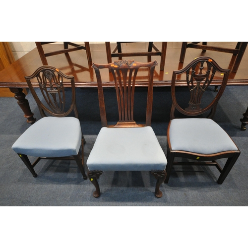 1217 - A VICTORIAN MAHOGANY EXTENDING PULL-OUT DINING TABLE, with three additional leaves, on turned legs a... 