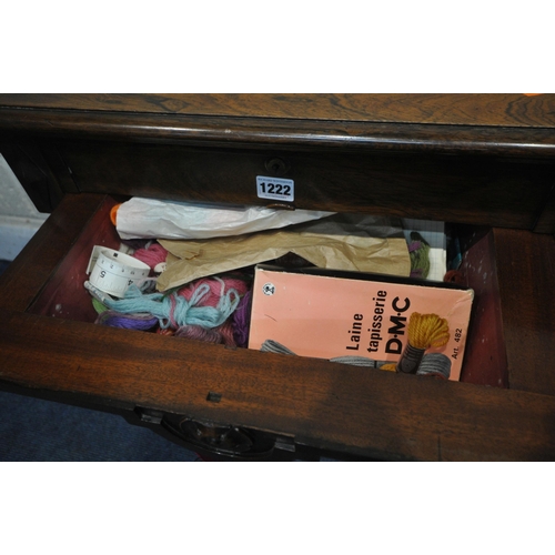 1222 - A REGENCY ROSEWOOD WORK TABLE, with a single drawer and pull out storage section, on octagonal taper... 