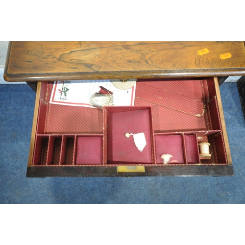 1222 - A REGENCY ROSEWOOD WORK TABLE, with a single drawer and pull out storage section, on octagonal taper... 