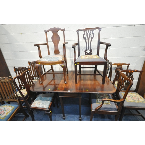 1223 - A 20TH CENTURY MAHOGANY DROP LEAF TABLE, with a single frieze drawer, open width 153cm x closed widt... 