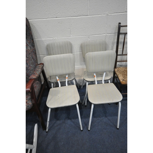 1224 - A VARIETY OF CHAIRS, to include a white painted rocking armchair, a mahogany framed armchair, four m... 