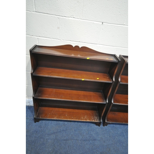 1226 - THREE 20TH CENTURY MAHOGANY FOUR TIER WATERFALL BOOKCASES, width 92cm x depth 28cm x height 104cm (c... 