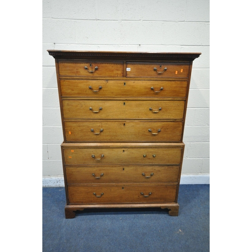 1230 - A 19TH CENTURY MAHOGANY CHEST ON CHEST, fitted with an arrangement of eight drawers, on bracket feet... 