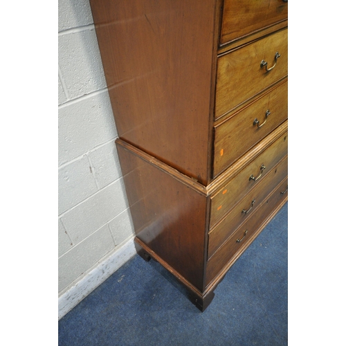 1230 - A 19TH CENTURY MAHOGANY CHEST ON CHEST, fitted with an arrangement of eight drawers, on bracket feet... 