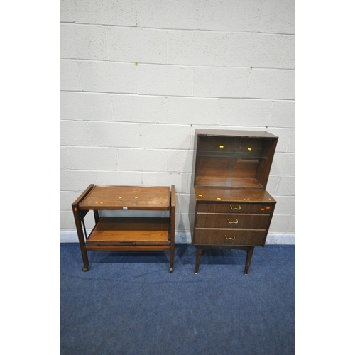 1233 - A MID CENTURY TEAK TWO TIER METAMORPHIC TEA TROLLEY, width 81cm x open depth 71cm x closed depth 38c... 