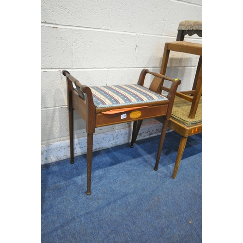 1236 - A SELECTION OF OCCASIONAL FURNITURE, to include an Edwardian mahogany piano stool, a cross framed be... 