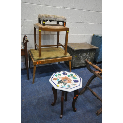 1236 - A SELECTION OF OCCASIONAL FURNITURE, to include an Edwardian mahogany piano stool, a cross framed be... 