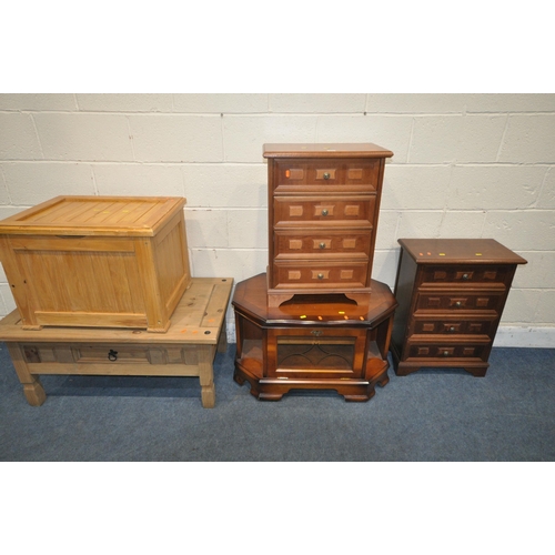 1244 - A PAIR OF MODERN CHEST OF FOUR DRAWERS, width 59cm x depth 29cm x height 71cm, a mahogany tv stand, ... 