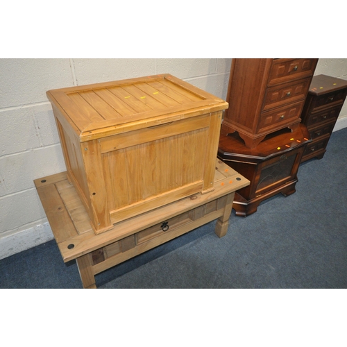 1244 - A PAIR OF MODERN CHEST OF FOUR DRAWERS, width 59cm x depth 29cm x height 71cm, a mahogany tv stand, ... 