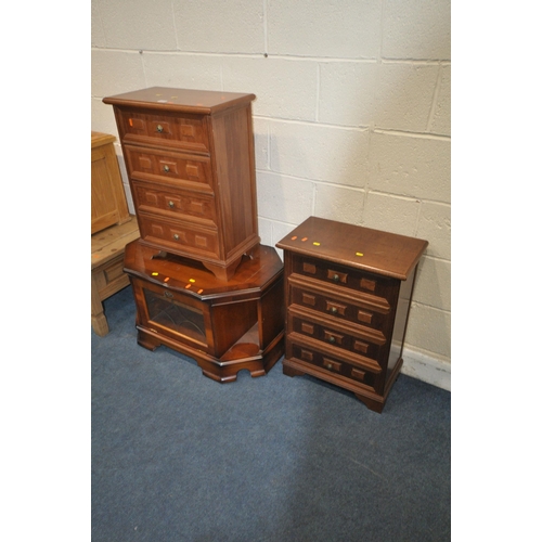 1244 - A PAIR OF MODERN CHEST OF FOUR DRAWERS, width 59cm x depth 29cm x height 71cm, a mahogany tv stand, ... 