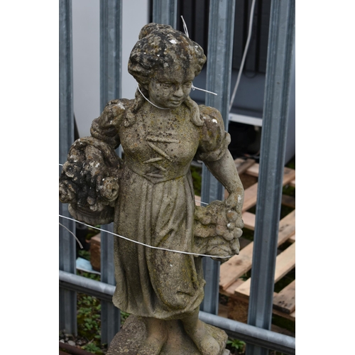 1008 - TWO WEATHERED GARDEN FIGURES, of a boy and girl, on a separate plinth, max height 115cm x height of ... 