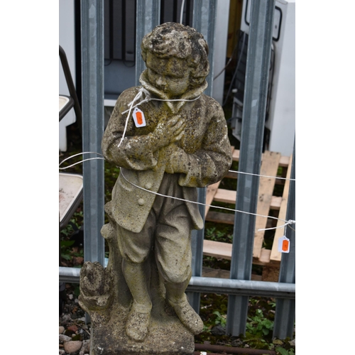 1008 - TWO WEATHERED GARDEN FIGURES, of a boy and girl, on a separate plinth, max height 115cm x height of ... 