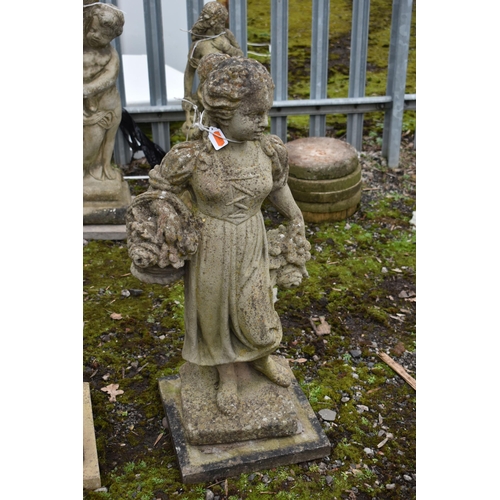 1009 - TWO WEATHERED GARDEN FIGURES, of a boy and girl, max height 75cm (condition report: no cracks or dam... 