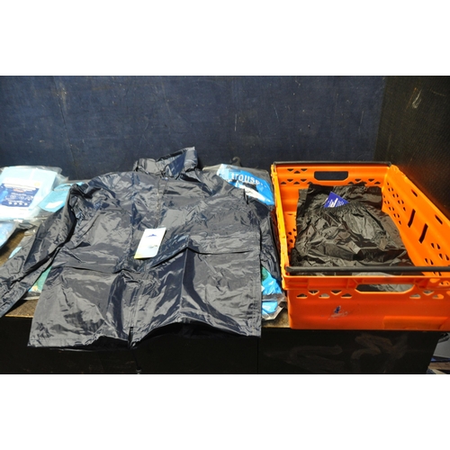 1051 - A TRAY CONTAINING PORTWEST RAINWEAR AND PAPER PROTECTIVE SUITS including five S440 large jackets in ... 