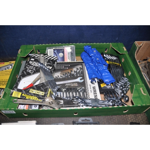 1068 - TWO TRAYS CONTAINING MODERN AND VINTAGE SPANNERS including Elora, Gedore, Garrington, Workzone etc