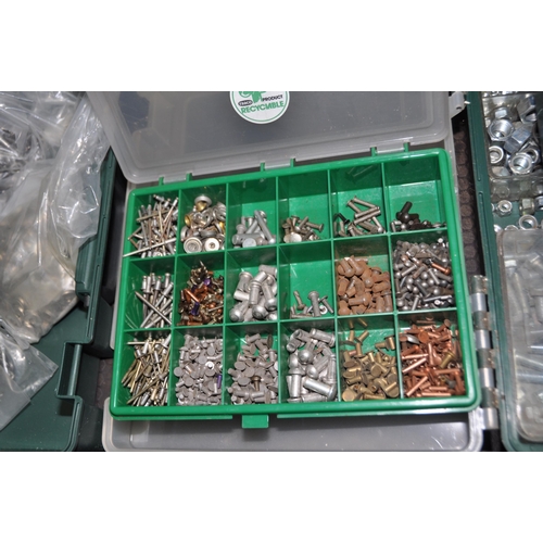 1097 - FOUR METAL AND SIX PLASTIC TRAYS CONTAINING NUTS BOLTS AND WASHERS UNF, BA and metric including set ... 