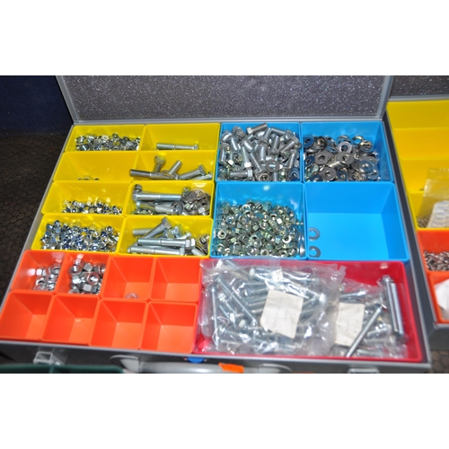 1097 - FOUR METAL AND SIX PLASTIC TRAYS CONTAINING NUTS BOLTS AND WASHERS UNF, BA and metric including set ... 