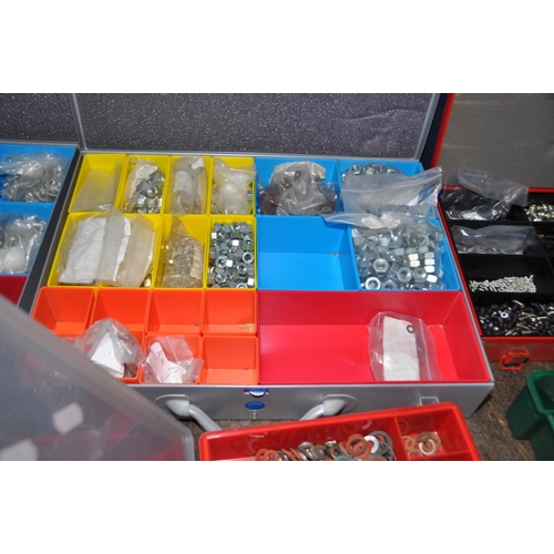 1097 - FOUR METAL AND SIX PLASTIC TRAYS CONTAINING NUTS BOLTS AND WASHERS UNF, BA and metric including set ... 