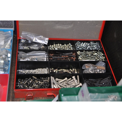 1097 - FOUR METAL AND SIX PLASTIC TRAYS CONTAINING NUTS BOLTS AND WASHERS UNF, BA and metric including set ... 