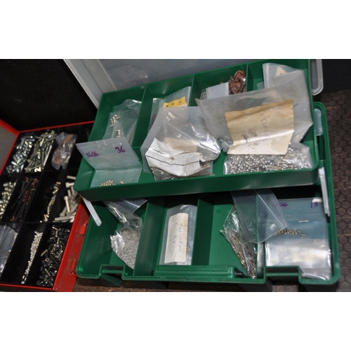 1097 - FOUR METAL AND SIX PLASTIC TRAYS CONTAINING NUTS BOLTS AND WASHERS UNF, BA and metric including set ... 