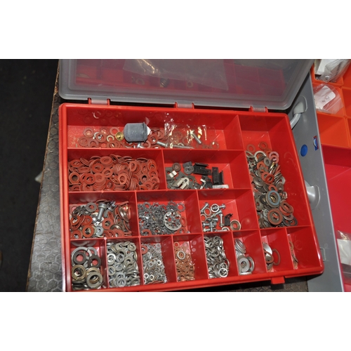 1097 - FOUR METAL AND SIX PLASTIC TRAYS CONTAINING NUTS BOLTS AND WASHERS UNF, BA and metric including set ... 