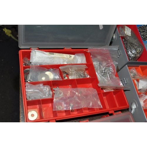 1097 - FOUR METAL AND SIX PLASTIC TRAYS CONTAINING NUTS BOLTS AND WASHERS UNF, BA and metric including set ... 