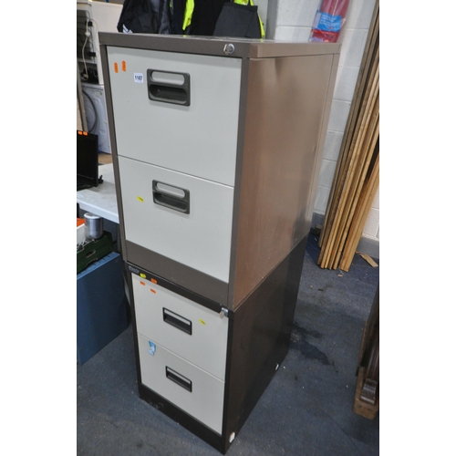 1107 - TWO METAL TWO DRAWER FILING CABINETS, made by Royale and Monarch (two keys)