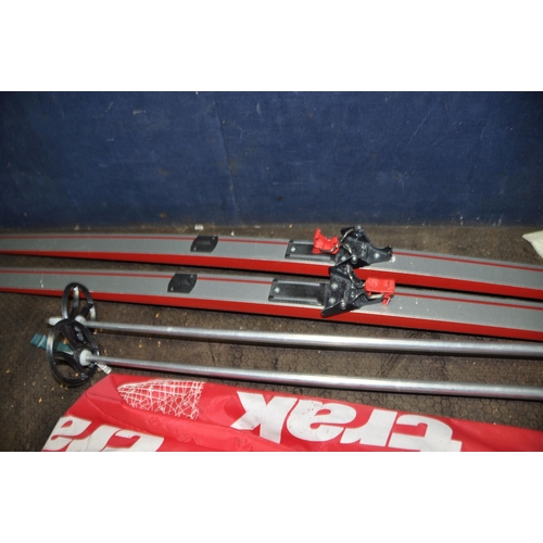 1126 - A PAIR OF VINTAGE TRAK MARATHON-C NOWAX SKI'S 200cm long with boot clips and a pair of poles