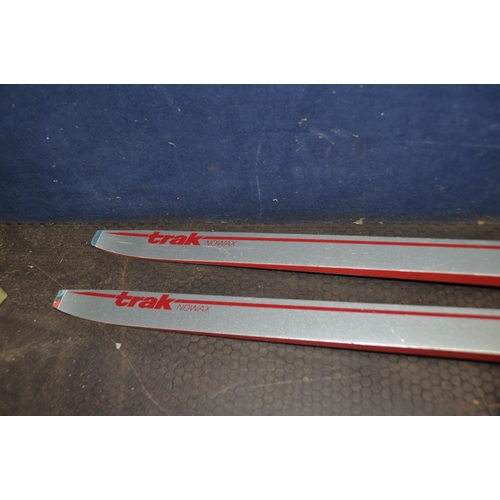 1126 - A PAIR OF VINTAGE TRAK MARATHON-C NOWAX SKI'S 200cm long with boot clips and a pair of poles