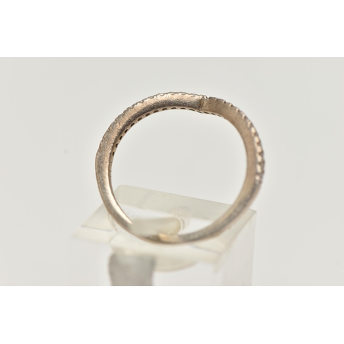 15 - A PANDORA WISHBONE RING, the front half set with circular colourless cubic zirconia, with ALE maker'... 